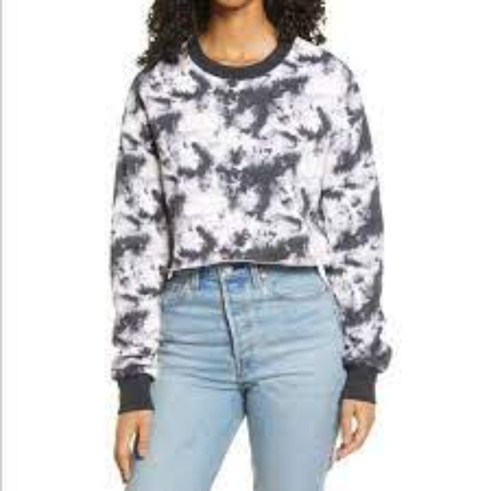 Socialite Cropped Sweatshirt S Tie Dye Black Pink 362A
